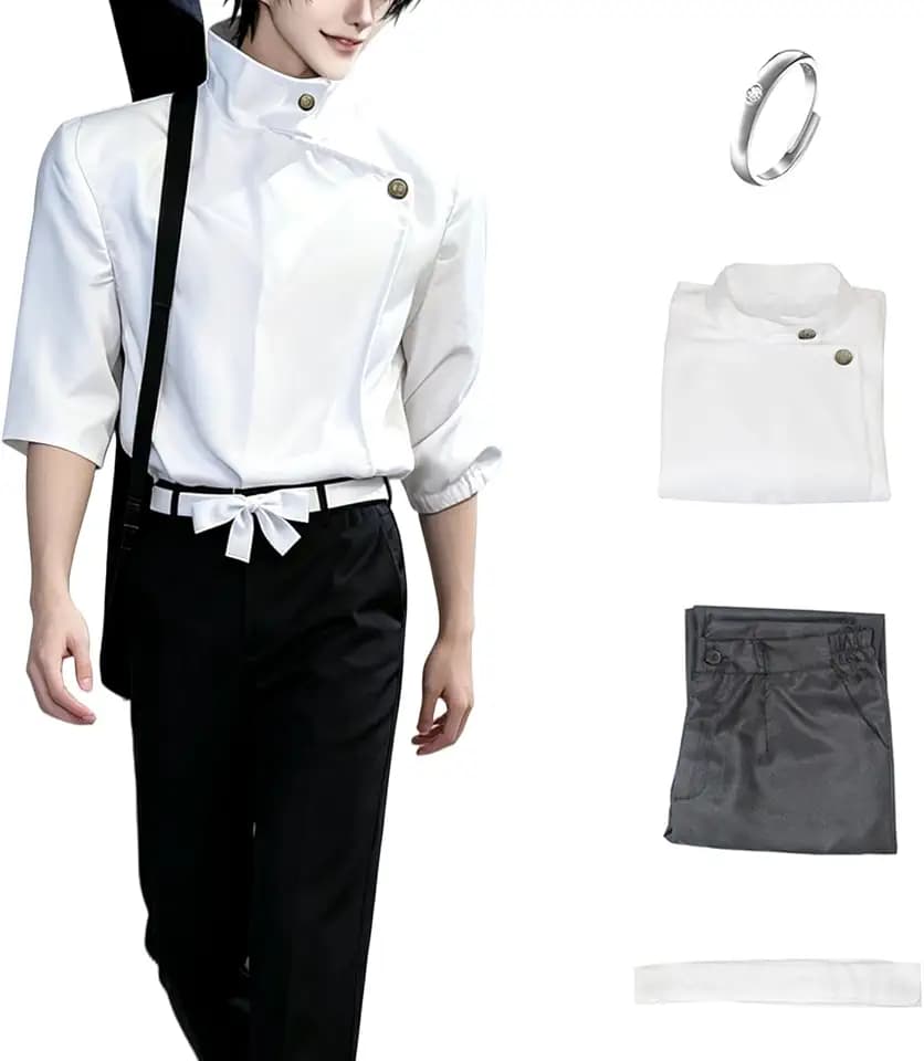 Men Anime JJK Cosplay Costume Uniform Tops Pants Suit Halloween Outfits Full Set with Ring