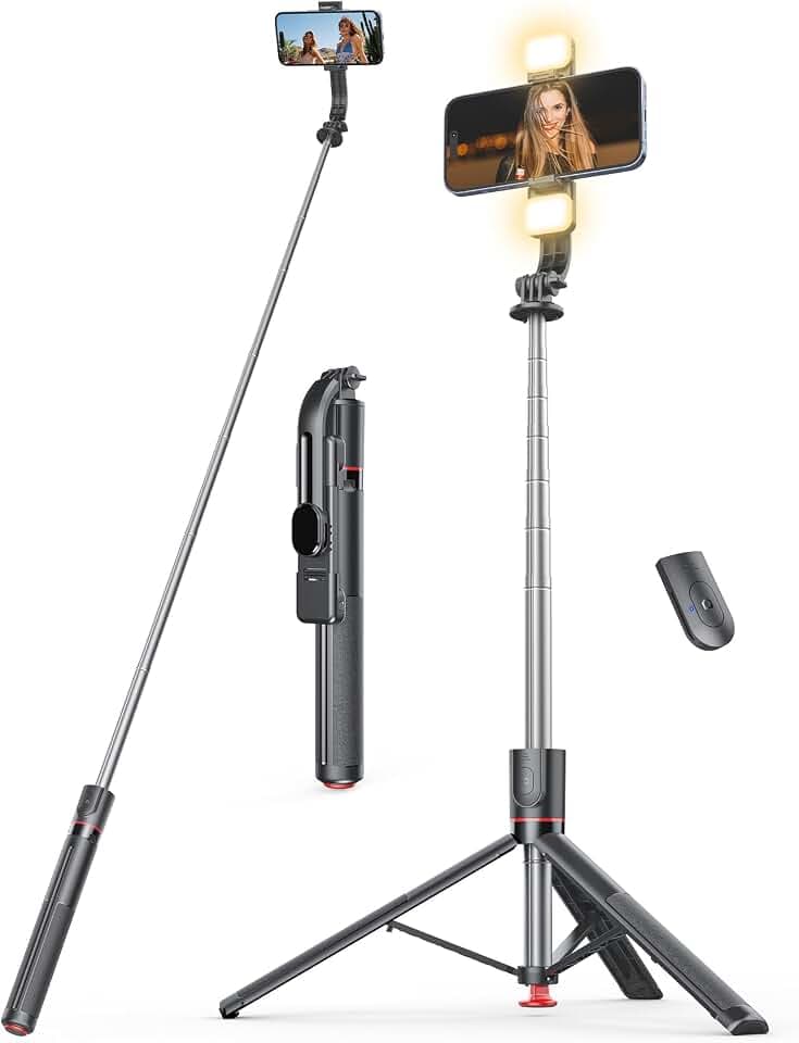 Selfie Stick Tripod with Light, 67'' Tripod with Wireless Remote, Portable Phone Tripod Compatible with iPhone 16/15 Pro Max/15/14 Pro/14/13, Samsung S22/ S23 Ultra/Android Smartphone