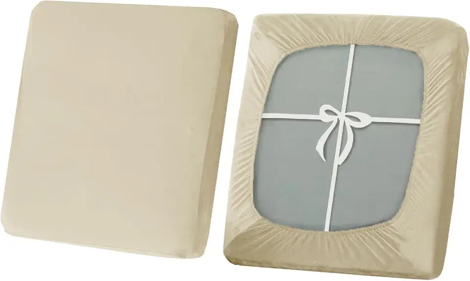 SYLC Sofa Sitzkissenbezug, Stretch Sitzkissenbezug rutschfest Mit Krawatten, Samt Überzüge Für Wohnwagen Polster Sitzbezüge Für Sofa(Beige,1-Sitzer)
