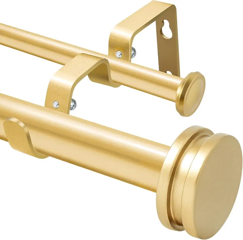 Doppel-Gardinenstangen, 2,5 cm, goldfarben, 121,9 bis 213,3 cm, strapazierfähig, dekorative Gardinenstange für Fenster mit kleinem Kappen-Endstück