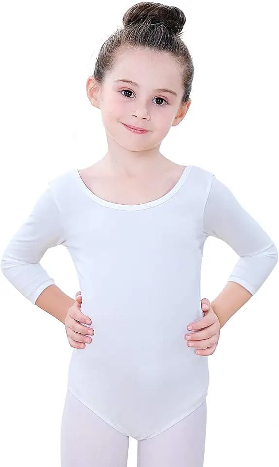 Soudittur Kinder Ballettanzug Baumwolle 3/4 Langarm Ballett Trikot Tanz-Body Turnanzug für Mädchen