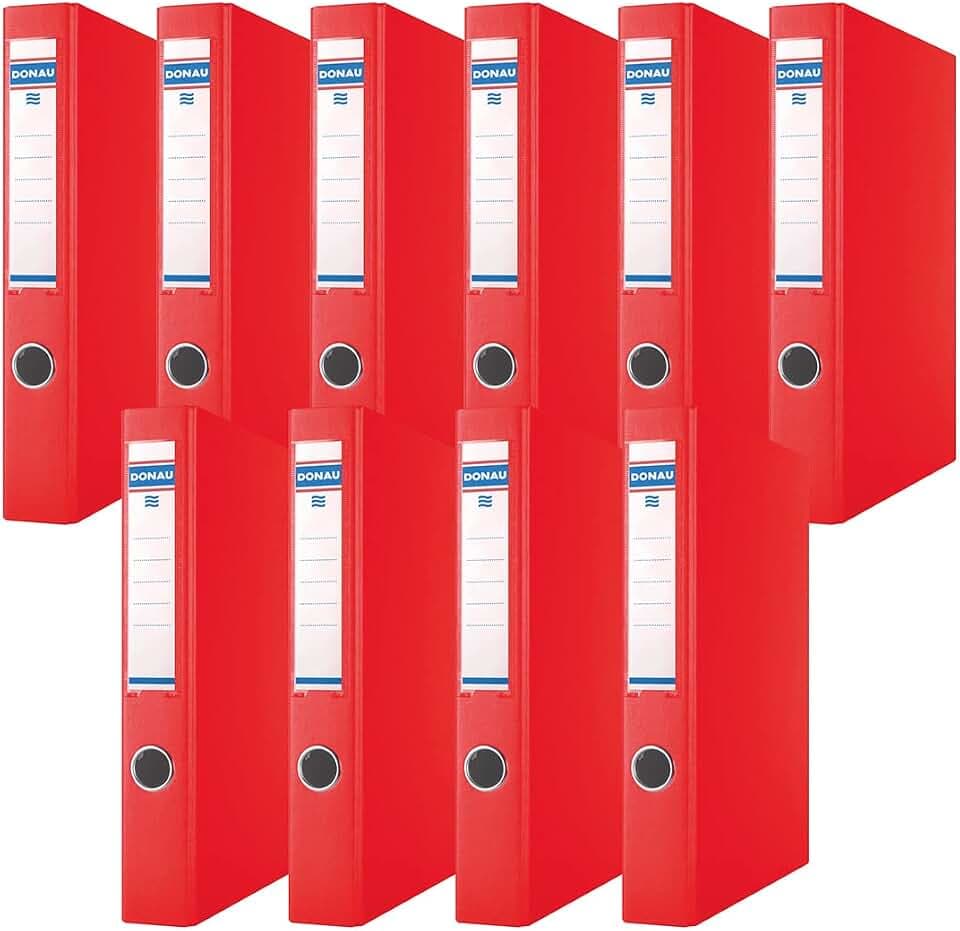 DONAU 3932001PL-04 Ringbuch/Rot | 2-D-Ring-Mechanik 30mm DIN A4 Ringordner Pappe/Kunststoff | Aus 1,9 mm dickem Karton mit öko PP 100µ | 10er Packung