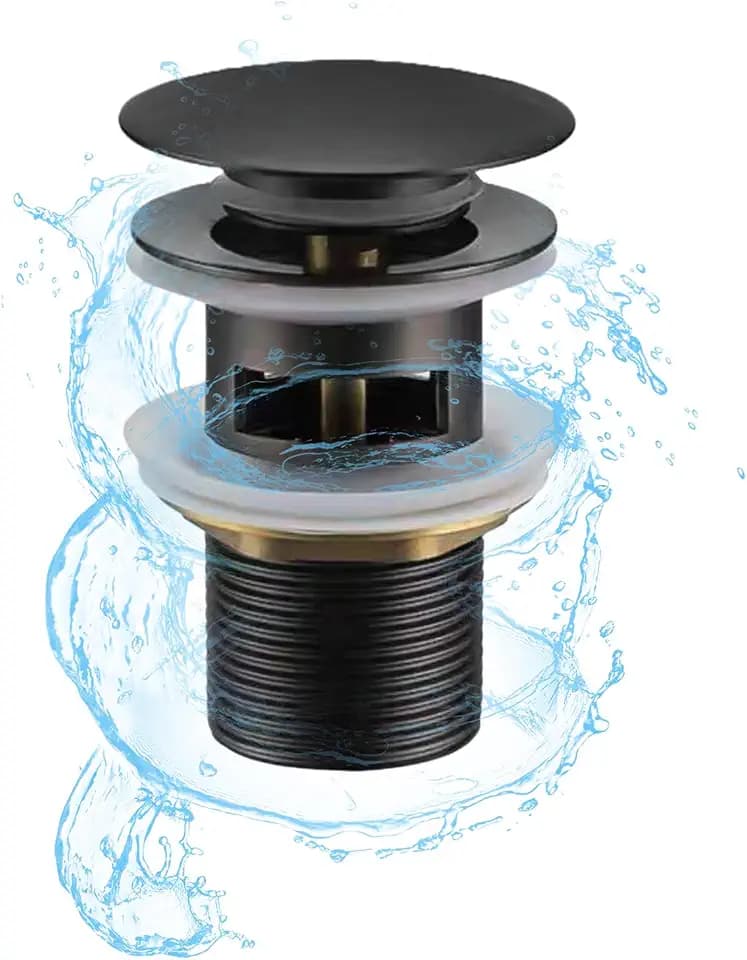 Waschbecken Ablaufgarnitur, Universal Ablaufgarnitur, Pop Up Ventil Ablaufventil Abflussgarnitur aus Edelstahl Waschbeckenstöpsel für Waschbecken, Waschtisch, Badezimmer, Schwarz 99 × 65 mm