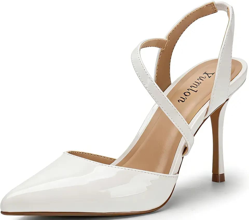 Closed Toe Slingback Heels Wedding High Stiletto Heel for Women 3.3 Inch Ankle Strap Pointed Toe Pumps Prom Dress Bride Shoes for Dinner Party Sexy