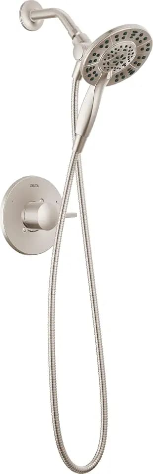 Delta Albion 14 Series Brushed Nickel Shower Faucet Set with In2ition 2-in-1 Dual Shower Head with HandHeld Spray Combo, Valve Trim Kit, Spotshield Brushed Nickel T142855-SP-I (Valve Not Included)