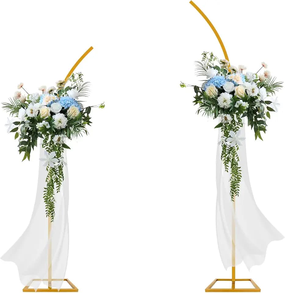 YIJXPOIN Flower Arch Stand Kit for Wedding, 8FT & 6.2FT Metal Half Gold Wedding Flower Balloon Arch Backdrop Stand for Proposal Anniversary Bridal Shower Background Stand Party Decorations
