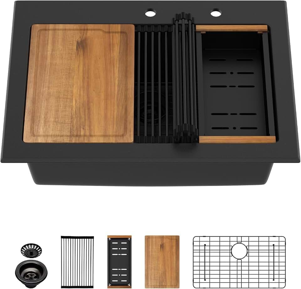 30 Inch Black Drop In Granite Composite Kitchen Sink