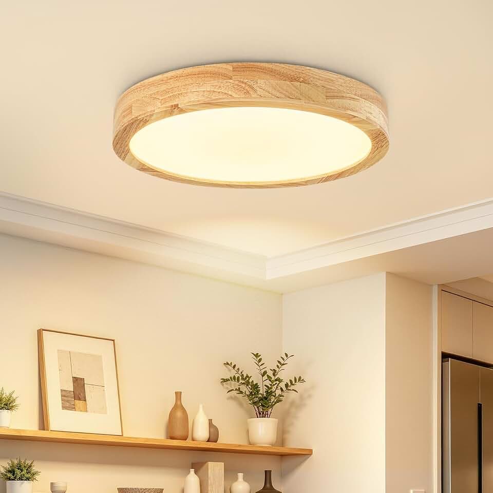 Dehobo LED Deckenleuchte 30cm Deckenlampe Holz 24W 3000K Warmweiß