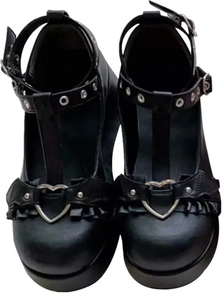 Damen Plattform Mary Janes Sweet Toe Knöchel Lolita Gothic Plateau Kleid Pumps Schuhe Chunky Plateauschuhe Lackleder Kleid