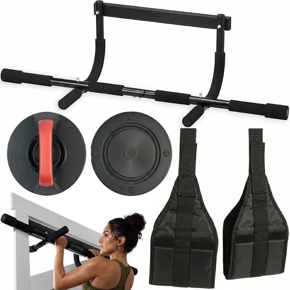 3-in-1 Pull Up Bar for Doorway – Multi-Function Home Gym with Push-Up Handles & Ab Straps, Heavy Duty Steel Chin-Up Bar, No-Screw Door Frame Workout Equipment for Pull-Ups, Dips, Sit-Ups