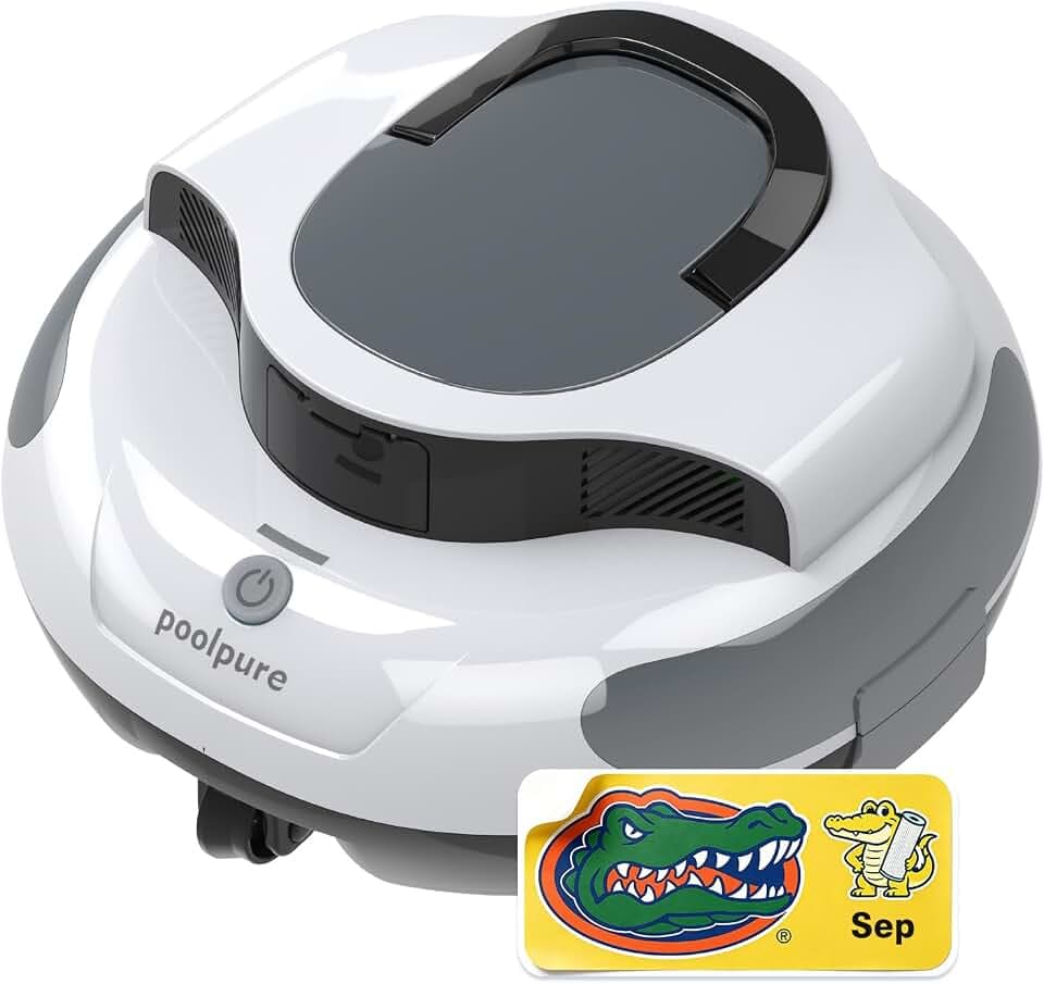 POOLPURE Cordless Robotic Pool Cleaner, Automatic Pool Vacuum with Dual Motors, Up to 100-Minute Runtime, for Flat-Bottom Above-Ground & In-Ground Pools up to 900 Sq. Ft., IP68 Waterproof