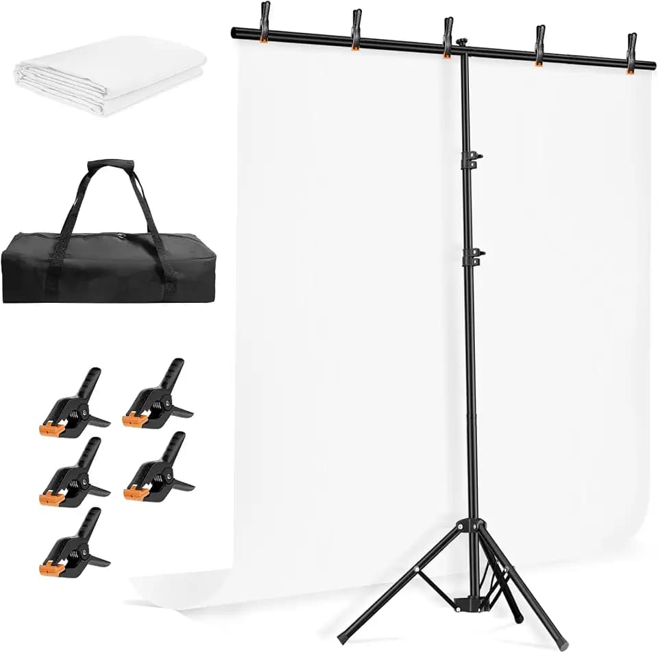 EMART 5 * 6.5ft White Photo Backdrop Stand Kit with T-Shape Stand