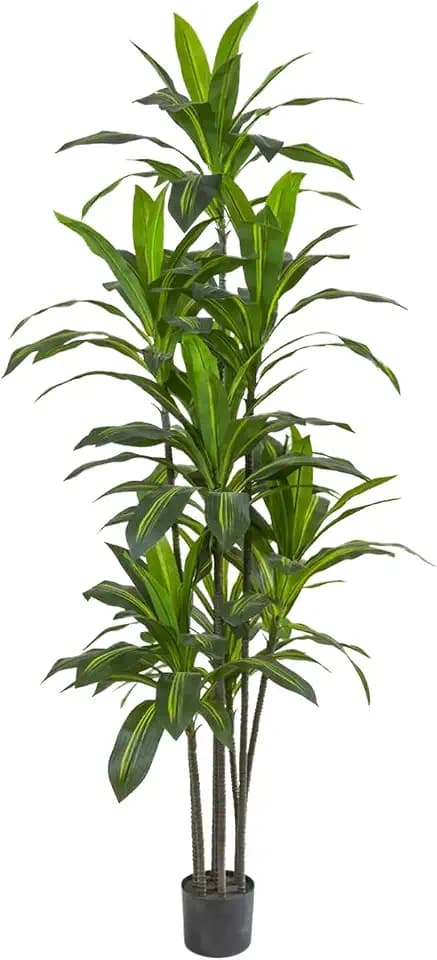 6FT Dracaena Artificial Plant - Large Tropical Indoor Fake Tree with Lifelike Leaves - Tall Faux Floor Plant in Pot for Home Office Living Room Decor
