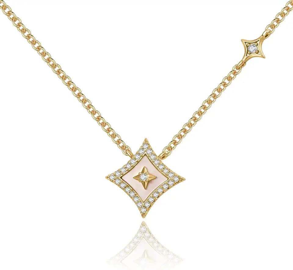 Shining Star Necklace | Shell Mother Of Pearl with Zircons | 18K Gold-Plated Copper Pendant Women's Lucky Necklace | Love Bravely