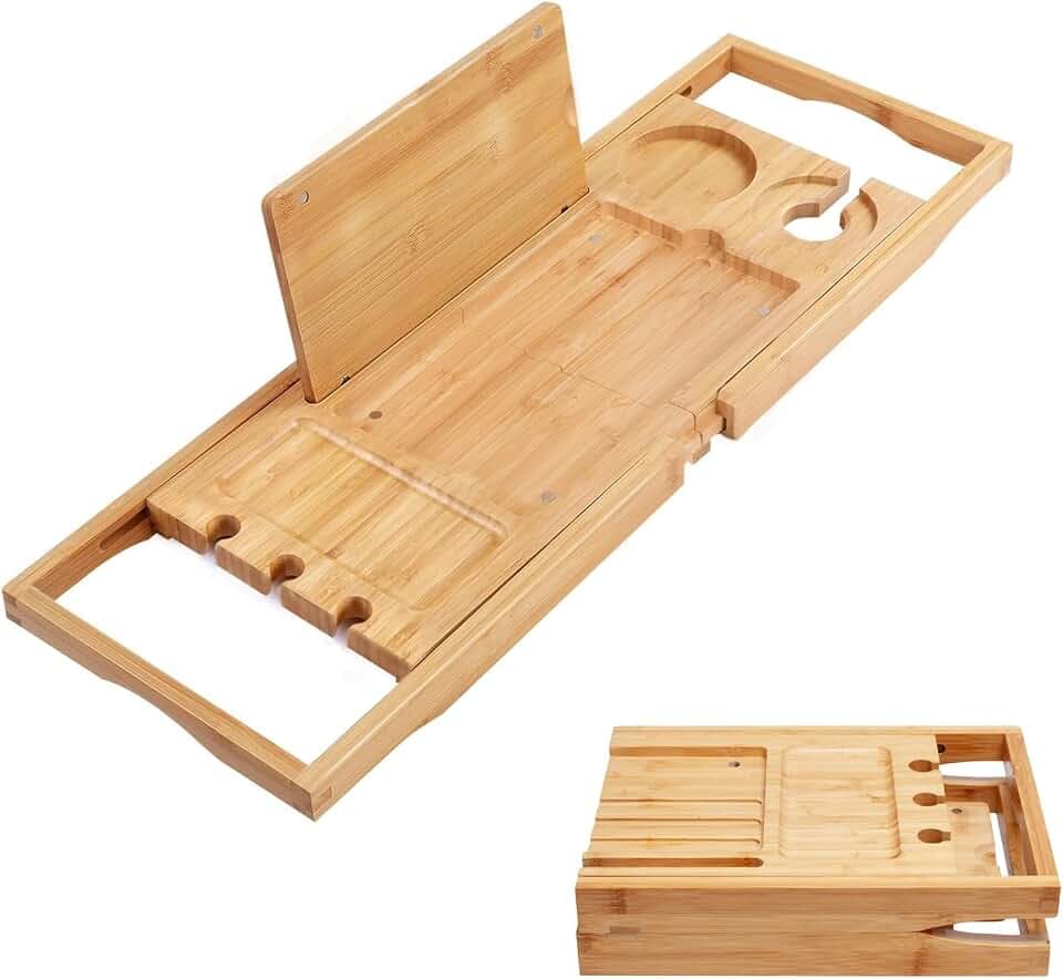 Utoplike Bamboo Bathtub Caddy Tray for Tub, Expandable Bath Table Trays