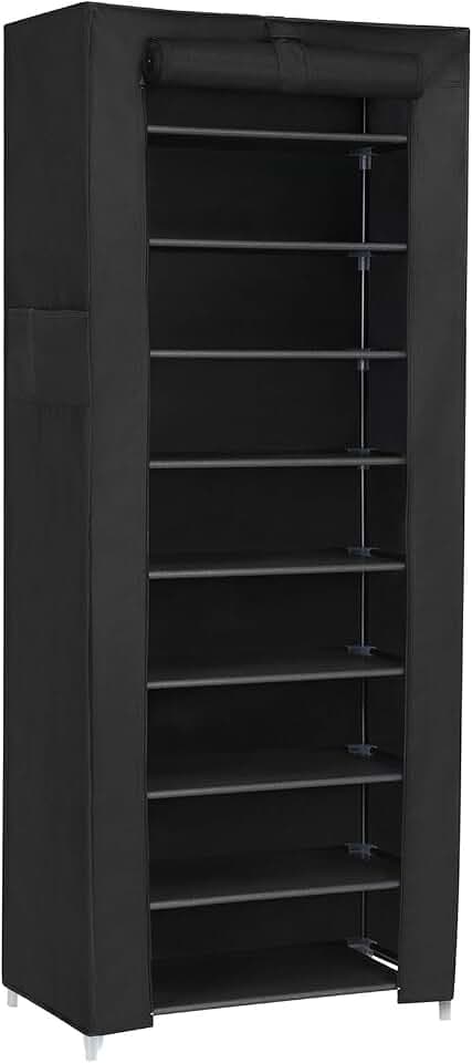SONGMICS Schuhregal mit 10 Ebenen, 28 x 58 x 160 cm, Schuhschrank, Schuhaufbewahrung, mit staubdichtem Überzug, Schuh-Organizer, für High Heels, Sportschuhe, Metallgestell, schwarz RXJ10H