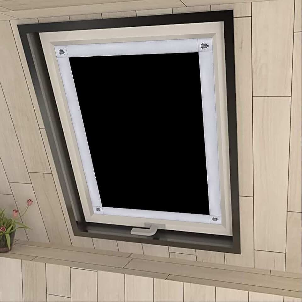 Eurohome 100% Verdunkelung Dachfenster Rollo ohne Bohren Sonnenschutz Verdunkelungsrollo mit Saugnäpfen für Velux-Fenster Schwarz 60x73 cm für M04/304