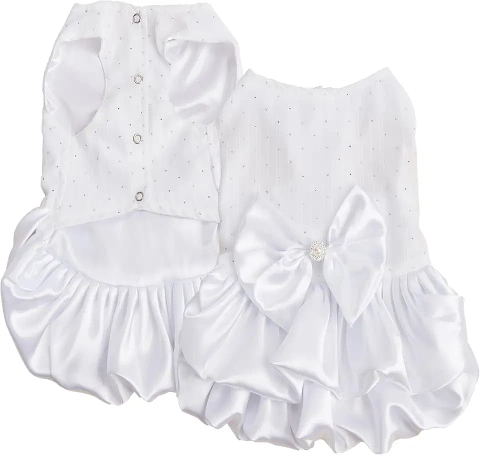 Dog Dress Pet Wedding Dress Princess Puppy Birthday Party Outfit Formal Apparel Girl for Small Medium Dogs Cats (White, Large)