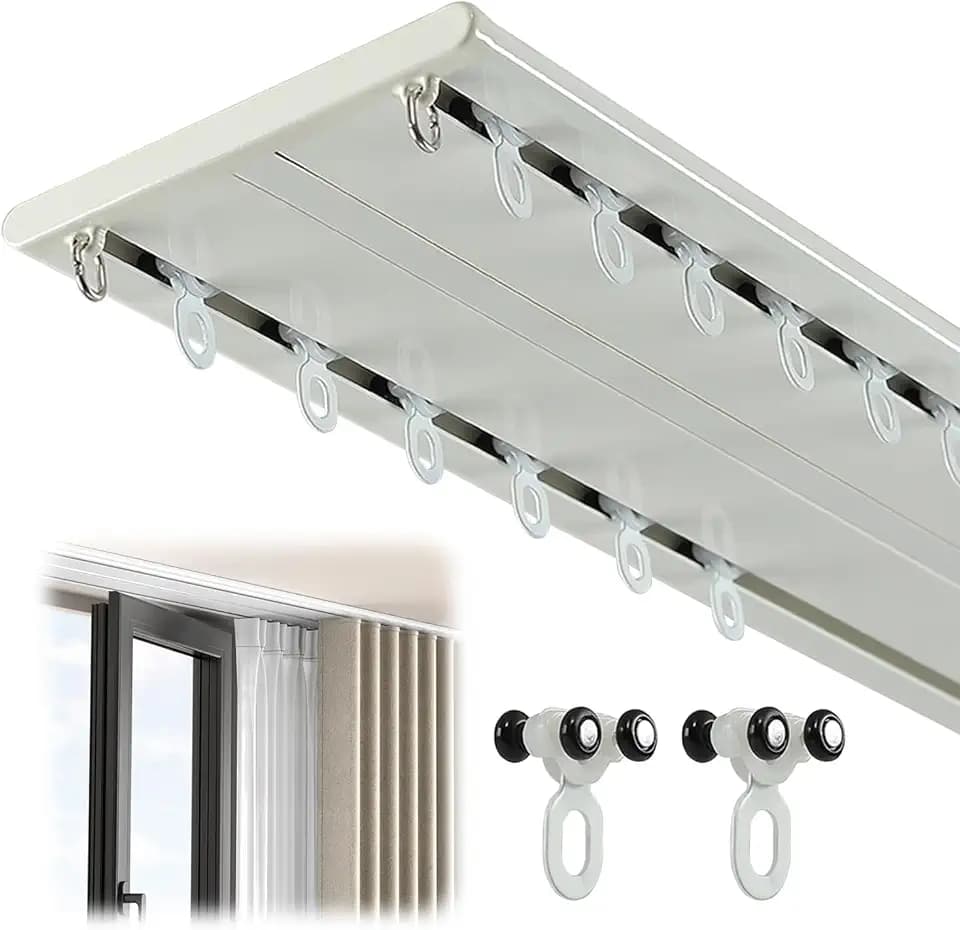 Vorhangschiene Doppelläufig Set, Leise,Weiß 2.8m