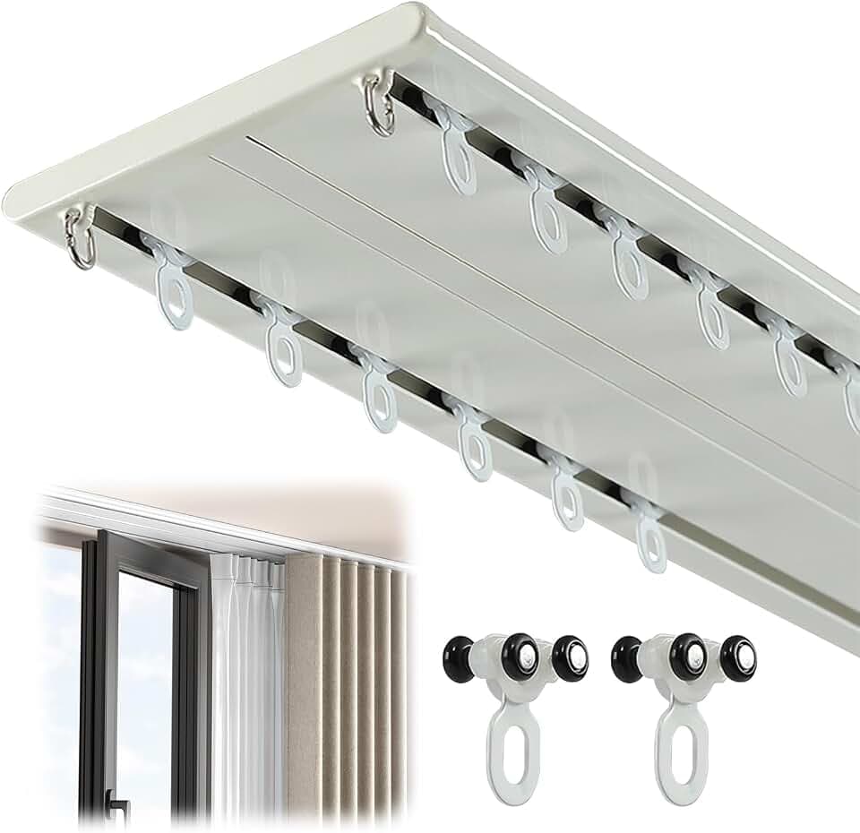 Vorhangschiene Doppelläufig Set, Leise,Weiß 2.0m