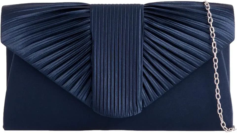 Satin-Umschlag-Clutch, Abendtasche, Damen, plissiert, vorne gefaltet, Abschlussball, Hochzeit (Marineblau), Marineblau, Marineblau, Blau, Dunkelblau