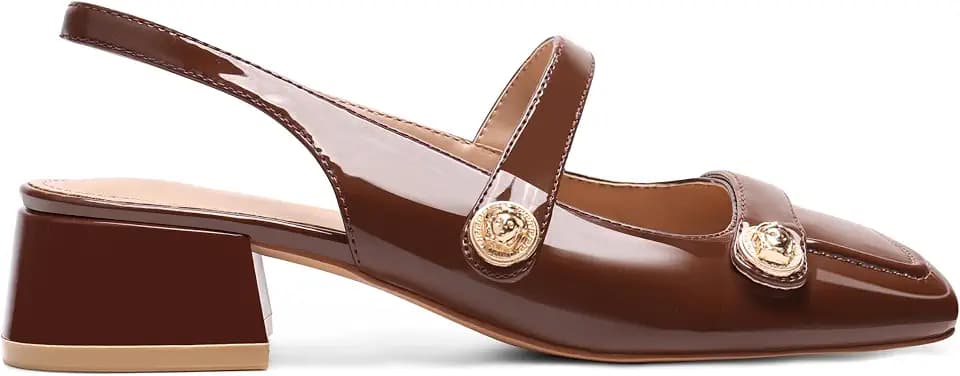 Slingback Mary Jane Heels for Women Low Block Heel Closed Square Toe Pump Shoes Heels Classic Daily Office Dressy Shoes
