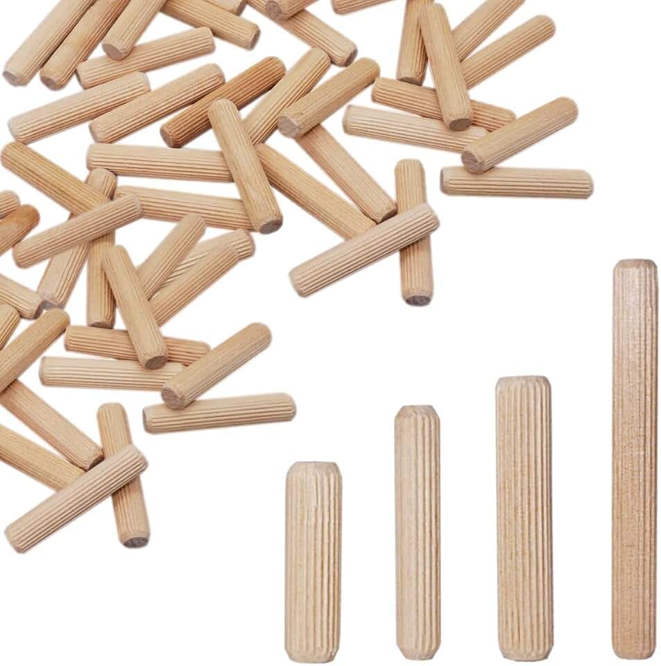 SKIR'CO (150 Stück) Holzdübel 10 x 30 mm, gerillte Holzdübel, geriffelte Stifte für Möbel, gerillte Dübel