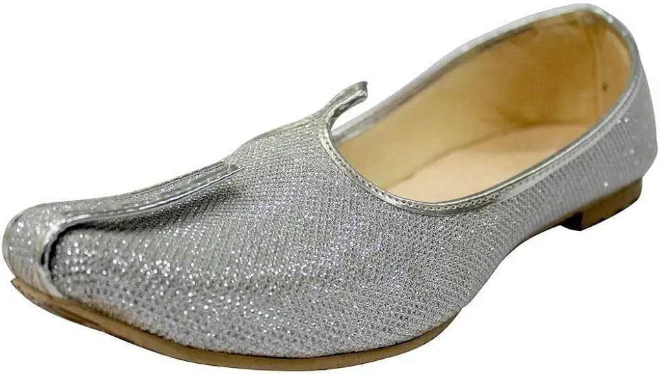 Silver Glitter Mens Wedding Shoes for Sherwani Indian Shoes Jutti Mojari for Mens