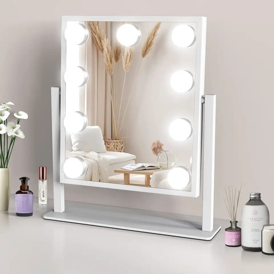 TUREWELL Hollywood Make-up-Spiegel mit Lichtern, großer beleuchteter Kosmetikspiegel mit 3 Farblicht und 9 dimmbaren LED-Leuchtmitteln, Smart-Touch-Control-Bildschirm und 360-Grad-Drehung
