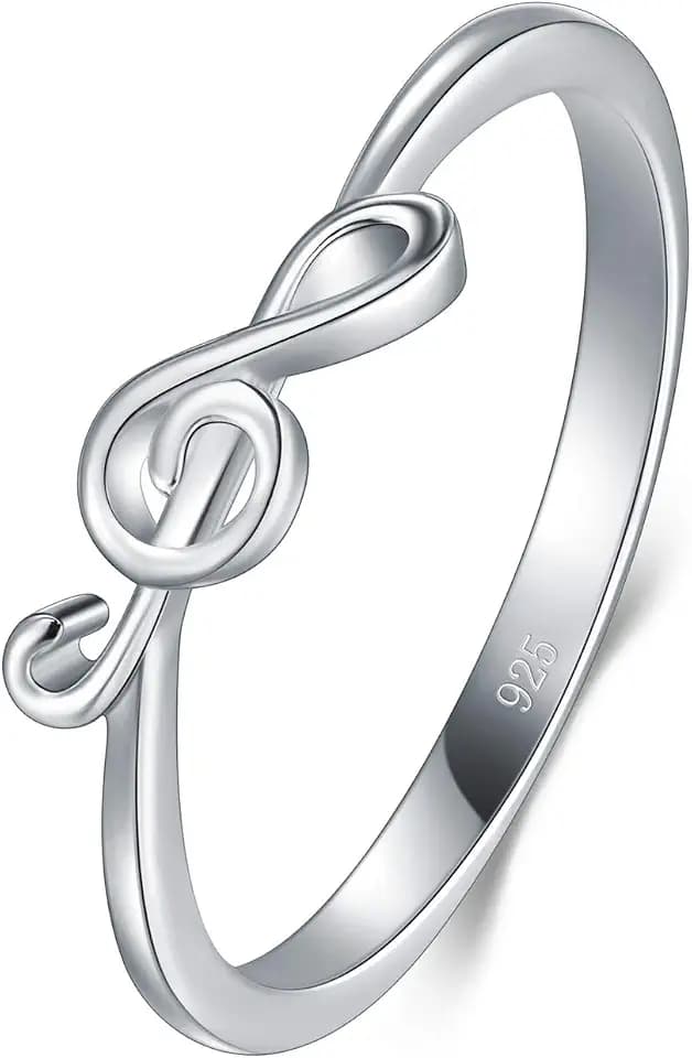 BORUO 925 Sterling Silver Music Note Stackable Band, 2mm, Sizes 4-12
