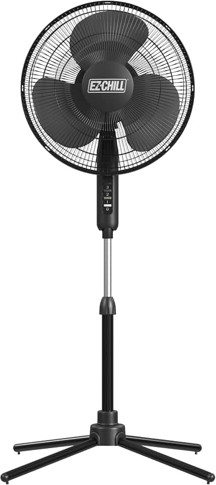 EZ-CHILL 16" Oscillating Pedestal Fan with Folding Base - Black