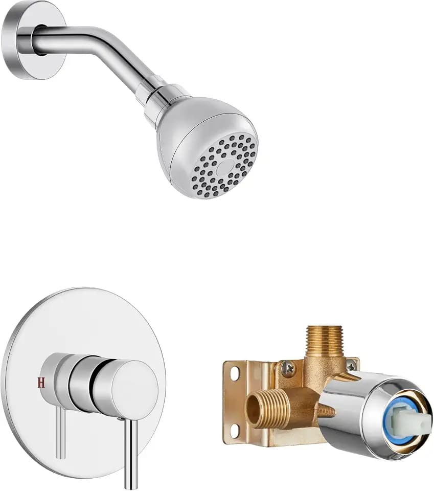 Shower Faucet Set with Rough-In Valve and Shower Head, Polish Chrome