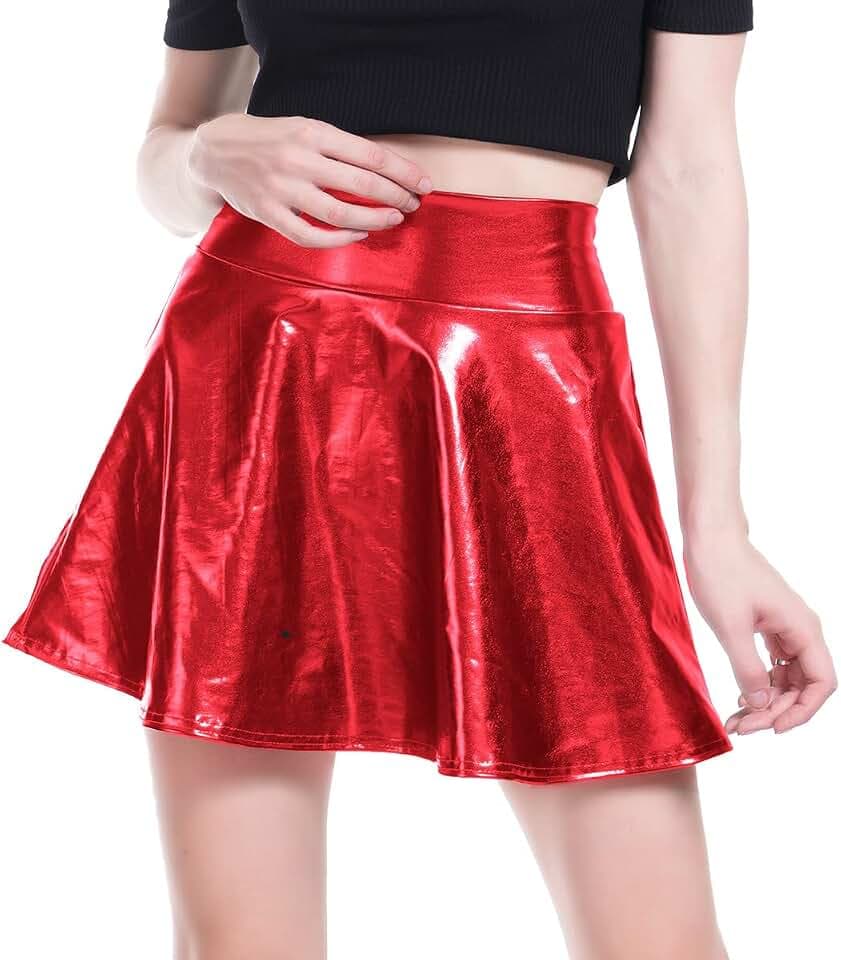 AGYMNX Damen Metallic Shiny Plissee Rock Plissee Elastische Taille Kurz A-Linie Mini Rock Kostüm Musikfestival Y2K Party