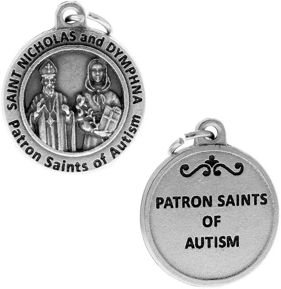 Silver Toned Base Catholic Patron Saint Medal Pendant, 3/4 Inch