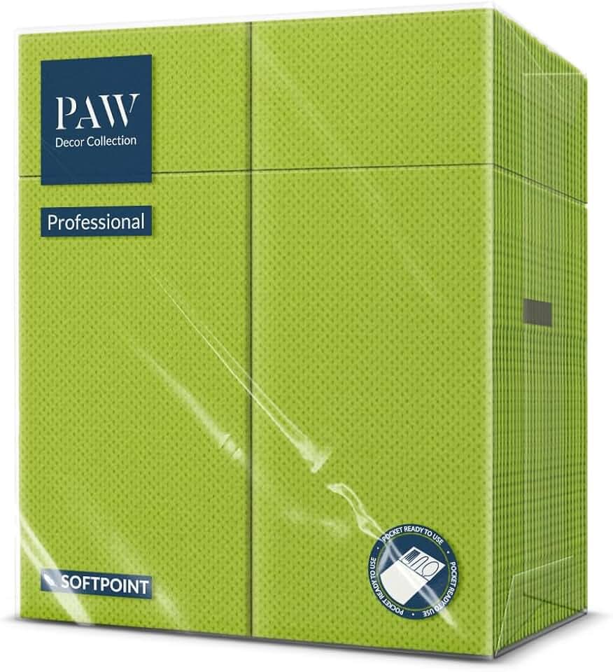 PAW Besteckservietten 1/8-Falz, 50 Stück Soft Point - Anisgrün | Fertige Bestecktasche, Tisch in Sekunden eindecken, weich und lebensmittelecht, ideal für die Gastronomie