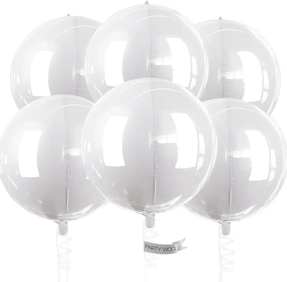 PartyWoo White Foil Balloons 6pcs Large Round Giant Jumbo 4D Balloons