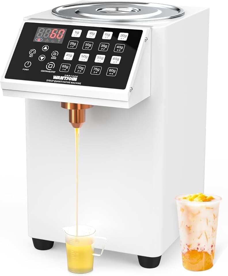 WantJoin Fructose Dispenser - 16 Weight Settings Automatic Syrup Dispenser Machine Commercial 8L/8.5Qt Quantitative Machine for Beverage with Measuring Cup Mixing Stick Bubble Tea Equipment