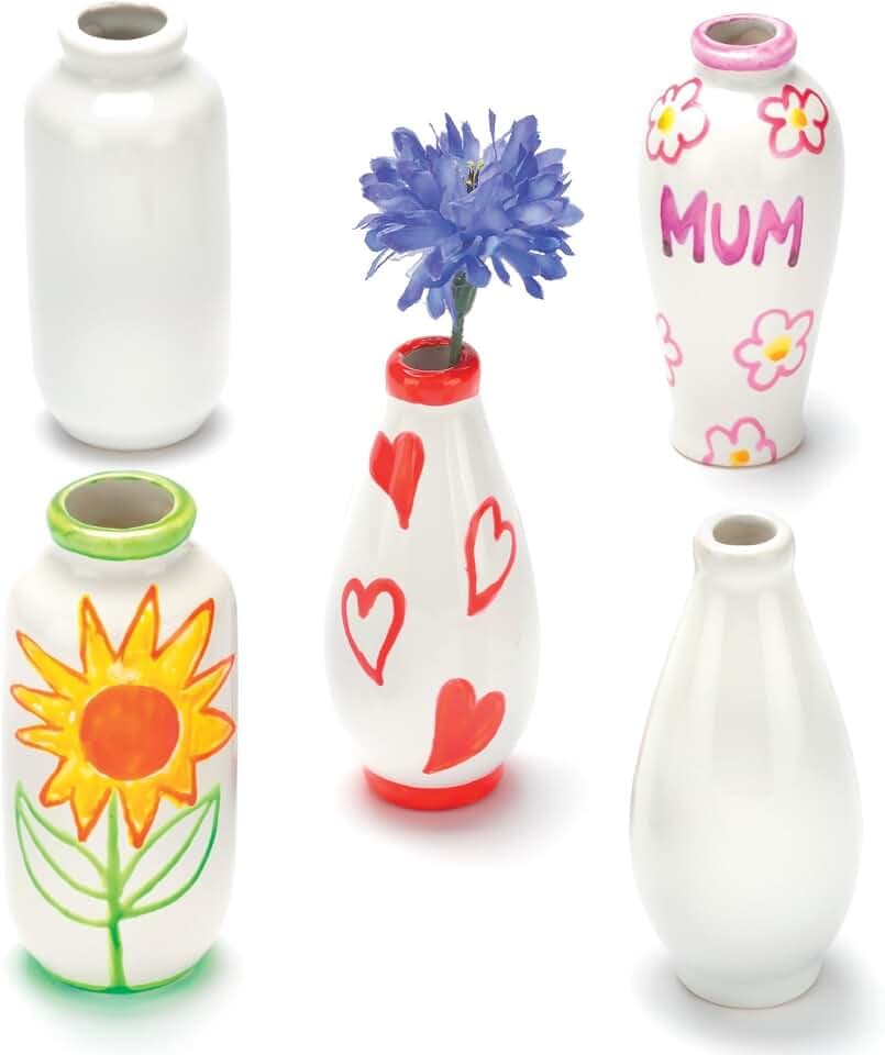 Baker Ross EC192 Mini Porzellan-Vasen, zum Dekorieren und Personalisieren für Kinder, Ideal für Zuhause (6 Stück) Sortiert