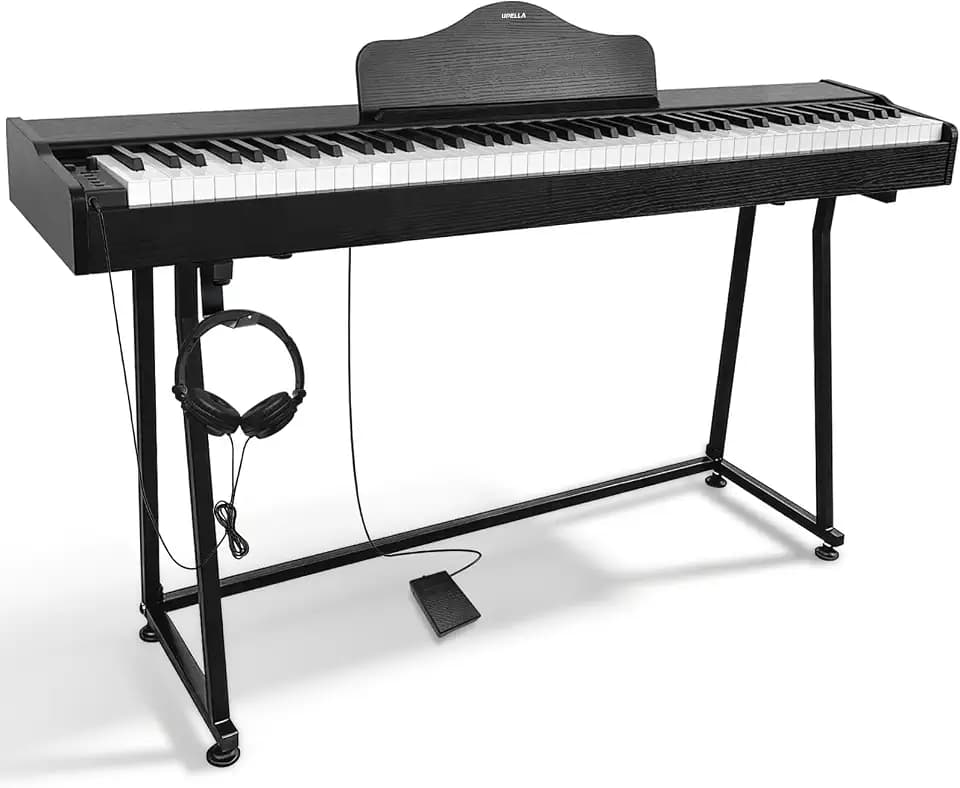 88 Key Digital Piano+ Stand, Full Size Desk Cover Keyboard Electric Piano, Hammer-Action Weighted Keyboard, Speakers 20Wx2, DP-100(Black Wood Grain)