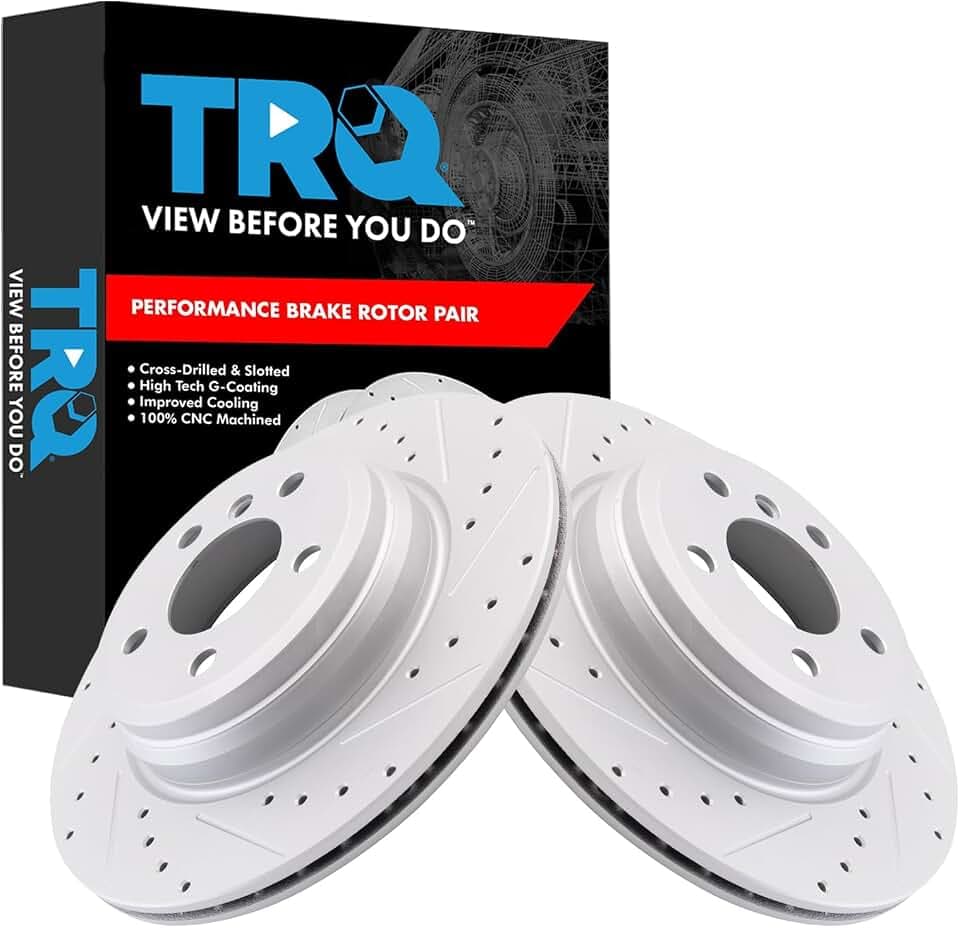 TRQ Performance Rear Brake Rotor Set G Coated Vented Drilled and Slotted