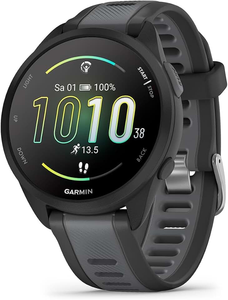 Garmin Forerunner 165 43mm - Lauf-Smartwatch, 1,2" AMOLED Touchscreen, bis zu 11 Tage Akkulaufzeit, 25+ Sport-Apps, Trainingsempfehlungen, Gesundheitsdaten, smarten Funktionen