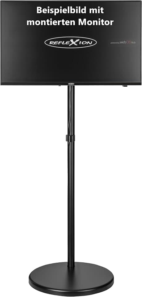 Reflexion BV05 TV-Ständer Monitor-Halterung mobil | Höhenverstellbar mit Gasfeder | Schwenkbar & neigbar ±90° | VESA 75/100 | Für 16–32 Zoll | Mit Rollen im Sockel | 2–10 kg Traglast | Schwarz