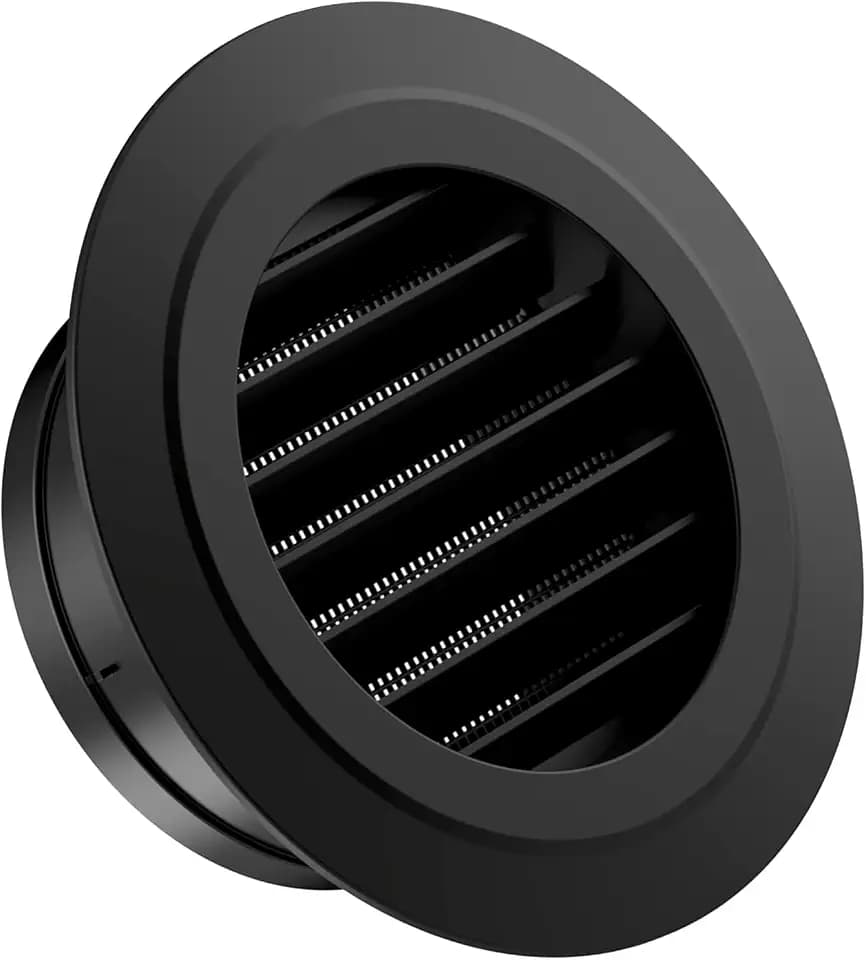 Hon&Guan 6 Inch Soffit Exhaust Vent, 6‘’ Round Air Vent Cover with Built-in a Fly Screen for Bathroom Office Home, Black