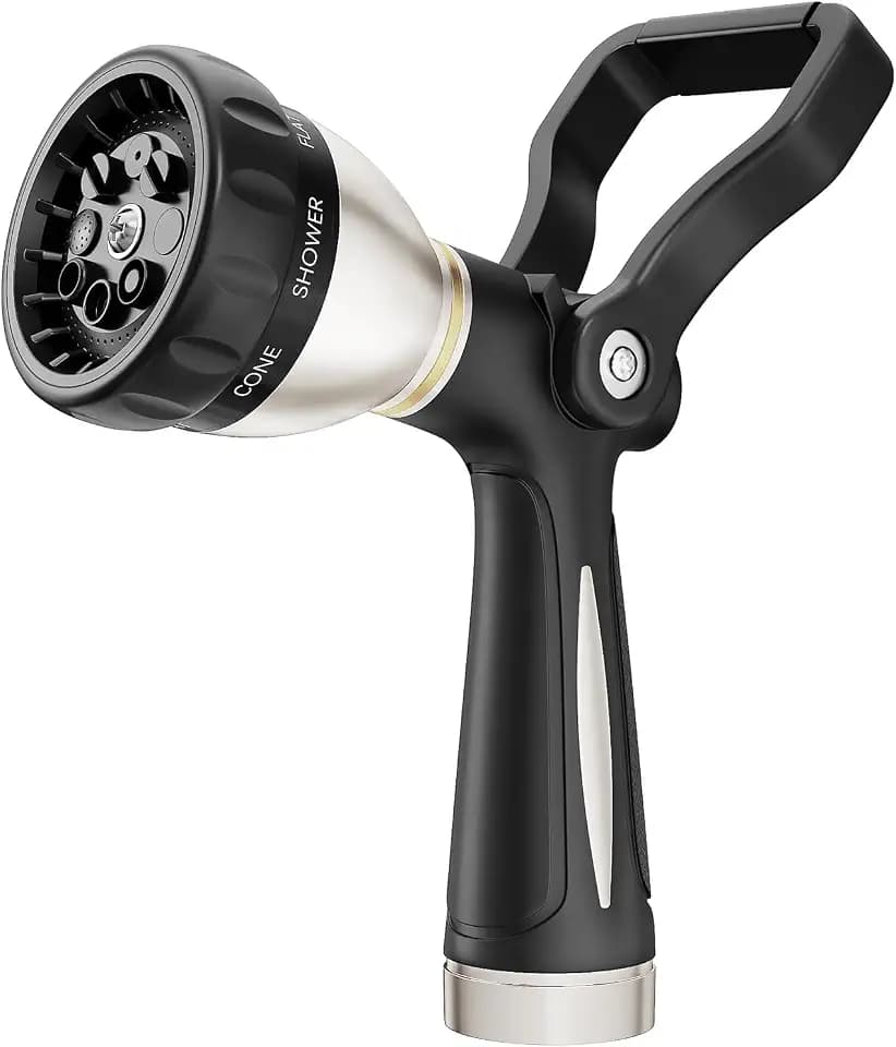 FANHAO Heavy Duty Fireman's Hose Nozzle, Metal Water Nozzle with 8 Spray Patterns, High Pressure Garden Hose Sprayer with Lever Control and Non-Slip Grip to Water Lawns & Plants, Wash Cars & Clean