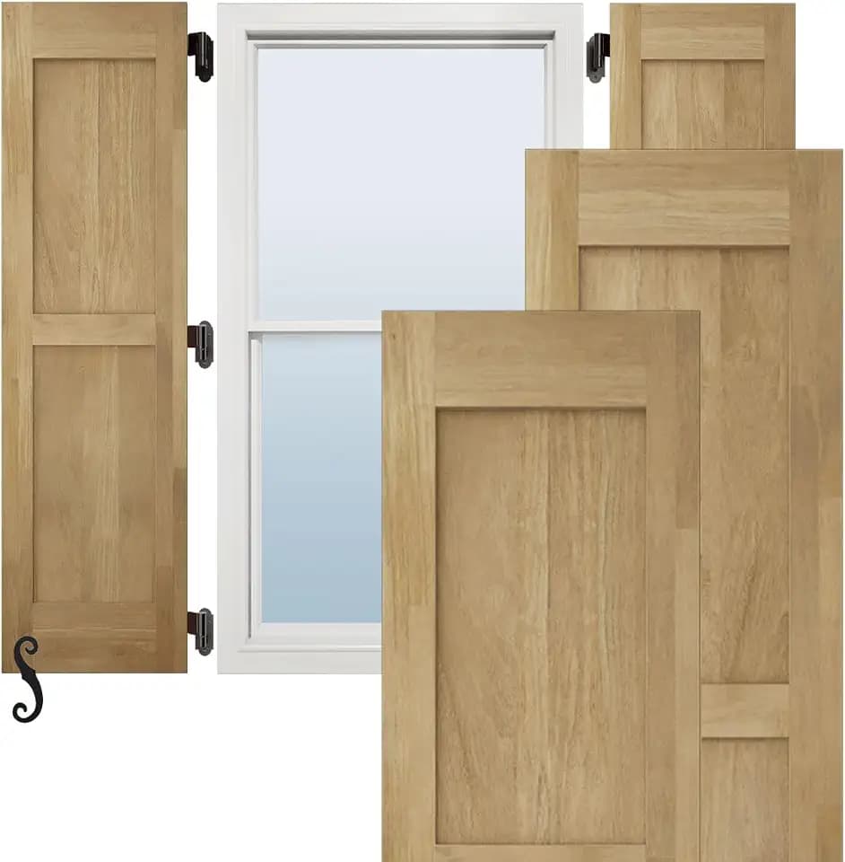 15"W x 59"H Americraft Two Equal Flat Panel Exterior Real Wood Shutters (Per Pair), Unfinished