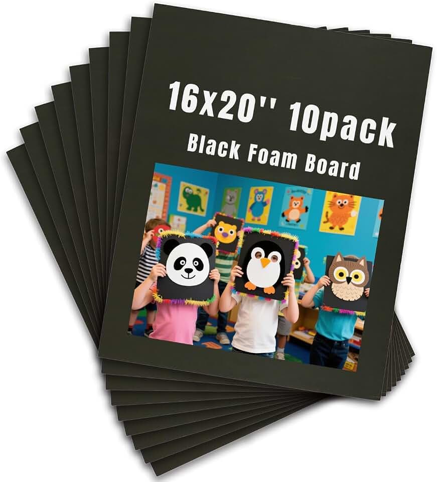 16x20" Black Foam Board 10 Pack, ZJCEASER Black Poster Board, 3/16" Thick