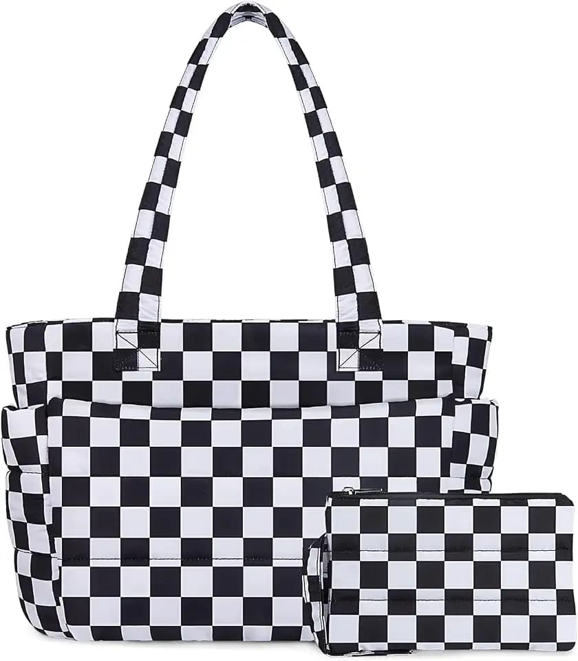 TOPDesign Puffer Tote Bag for Women, Lightweight Puffy Handbag with Compartments, Quilted Shoulder Bag for Work, Travel, Gym