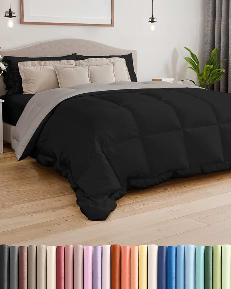 Comforter Queen - Reversible Comforter - Black & Light Grey, 88" x 88"