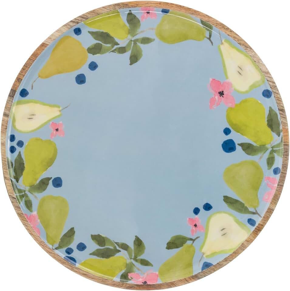 Boston International Round Platter Mango Wood Serving Dish, 12", Anjou Pear
