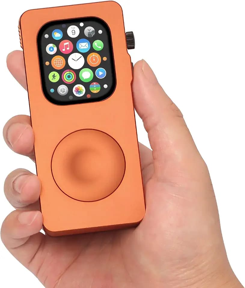 Aluminum Alloy Case for Apple Watch 49mm 44mm 45 46 42 40 41mm-Turn Your Apple Watch into a Smartphone,Retro iPod Style Metal Protective Cover with Click Wheel (Orange, 40mm - series SE3/SE2/SE/6/5/4)